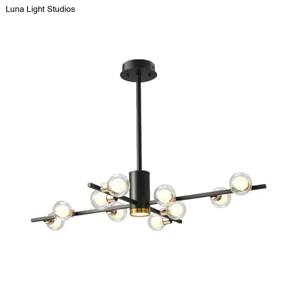 ثريا معدنية حديثة شعاعية مع ظلال زجاجية شفافة - 6/10/15 مصباحًا، مصباح سقف معلق أسود