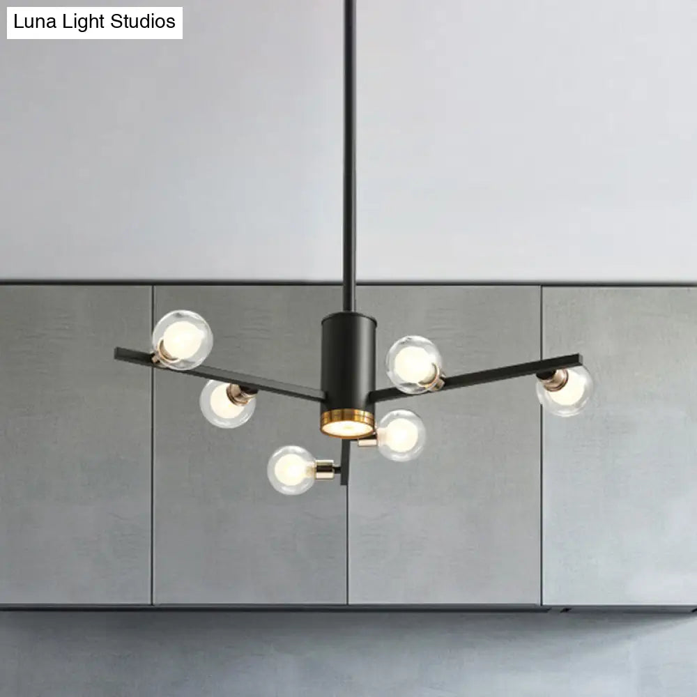 ثريا معدنية حديثة شعاعية مع ظلال زجاجية شفافة - 6/10/15 مصباحًا، مصباح سقف معلق أسود