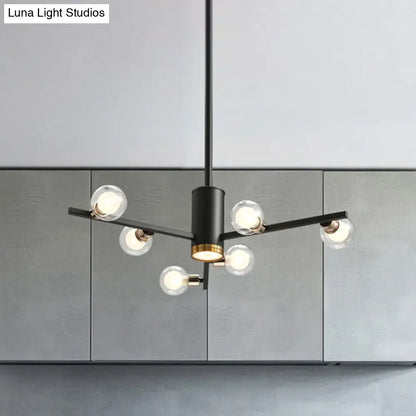 ثريا معدنية حديثة شعاعية مع ظلال زجاجية شفافة - 6/10/15 مصباحًا، مصباح سقف معلق أسود