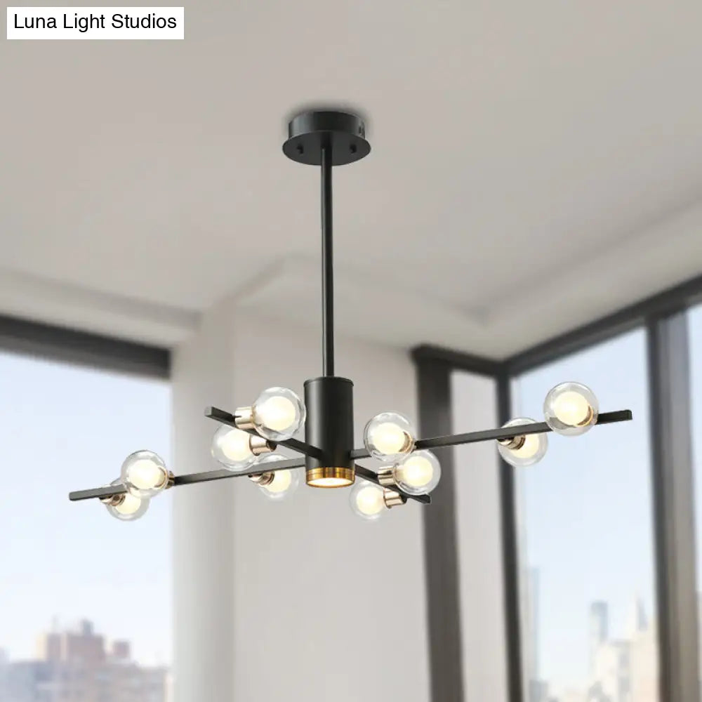 ثريا معدنية حديثة شعاعية مع ظلال زجاجية شفافة - 6/10/15 مصباحًا، مصباح سقف معلق أسود