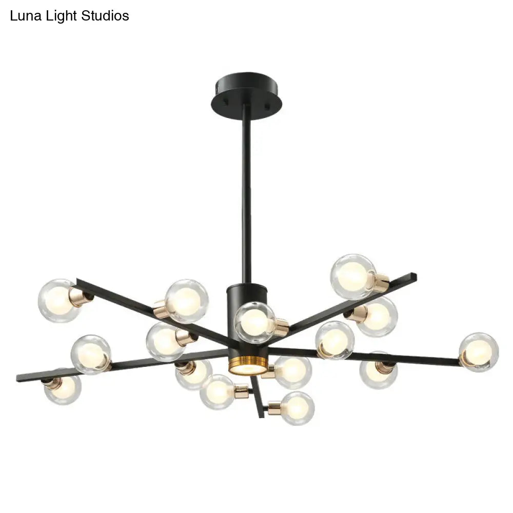 ثريا معدنية حديثة شعاعية مع ظلال زجاجية شفافة - 6/10/15 مصباحًا، مصباح سقف معلق أسود