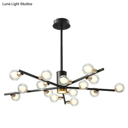 ثريا معدنية حديثة شعاعية مع ظلال زجاجية شفافة - 6/10/15 مصباحًا، مصباح سقف معلق أسود