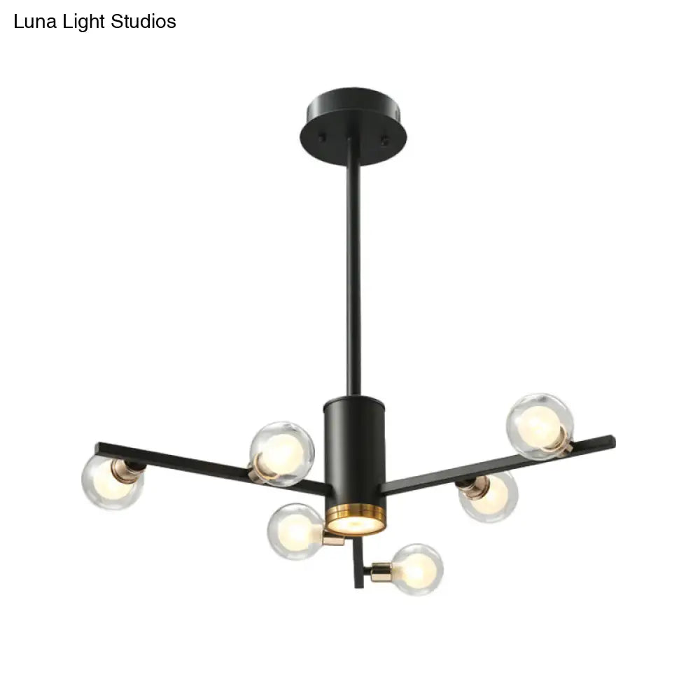 ثريا معدنية حديثة شعاعية مع ظلال زجاجية شفافة - 6/10/15 مصباحًا، مصباح سقف معلق أسود