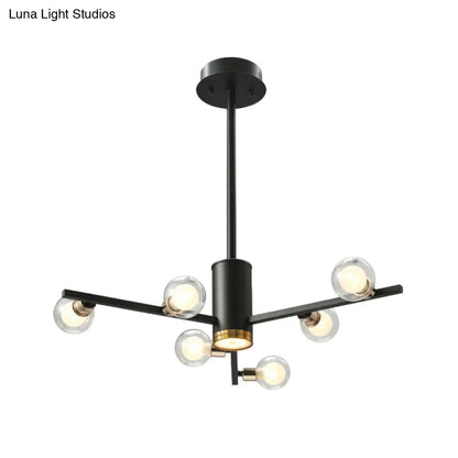 ثريا معدنية حديثة شعاعية مع ظلال زجاجية شفافة - 6/10/15 مصباحًا، مصباح سقف معلق أسود