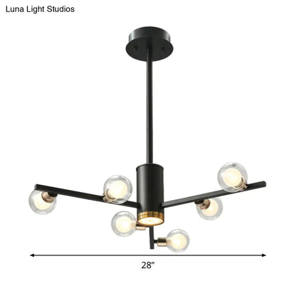 ثريا معدنية حديثة شعاعية مع ظلال زجاجية شفافة - 6/10/15 مصباحًا، مصباح سقف معلق أسود
