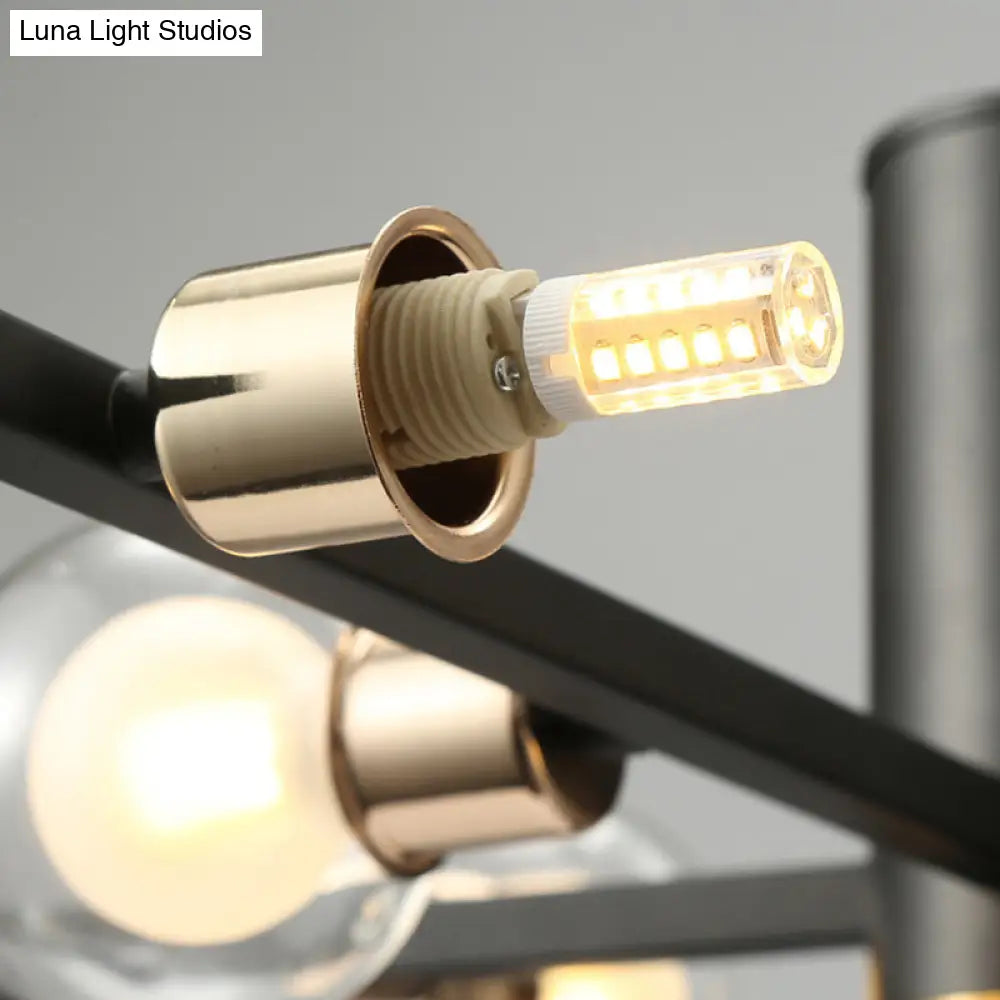 ثريا معدنية حديثة شعاعية مع ظلال زجاجية شفافة - 6/10/15 مصباحًا، مصباح سقف معلق أسود