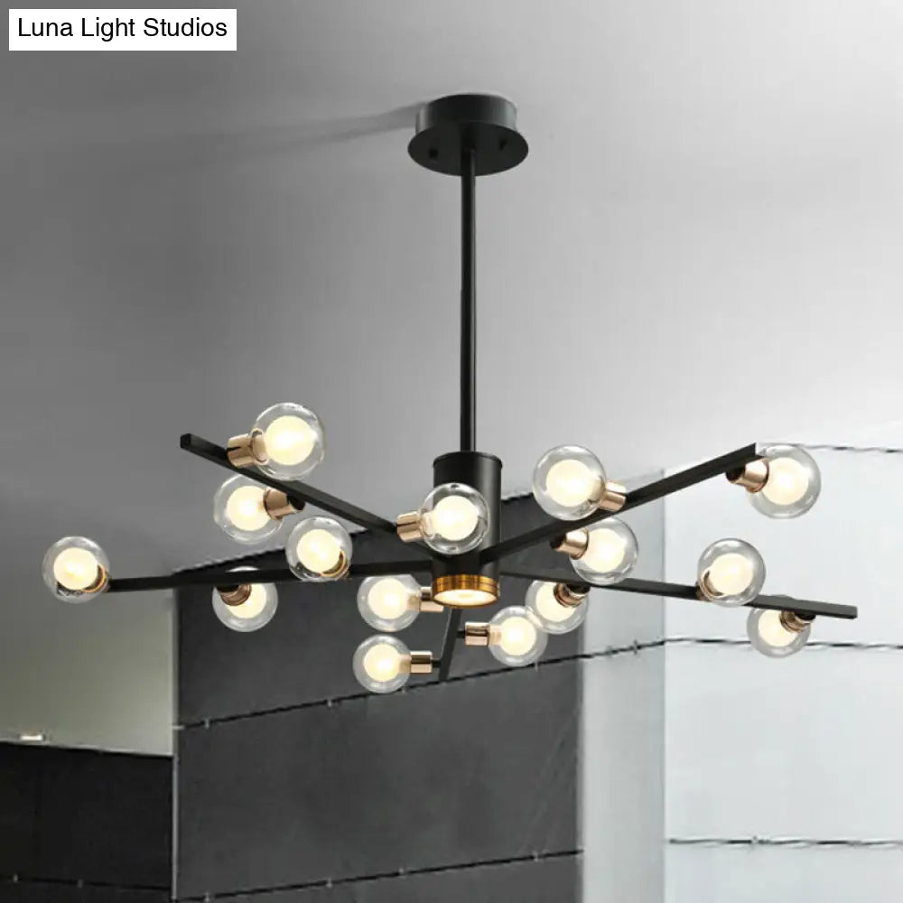 ثريا معدنية حديثة شعاعية مع ظلال زجاجية شفافة - 6/10/15 مصباحًا، مصباح سقف معلق أسود