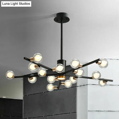 ثريا معدنية حديثة شعاعية مع ظلال زجاجية شفافة - 6/10/15 مصباحًا، مصباح سقف معلق أسود