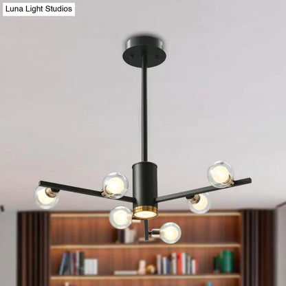 ثريا معدنية حديثة شعاعية مع ظلال زجاجية شفافة - 6/10/15 مصباحًا، مصباح سقف معلق أسود