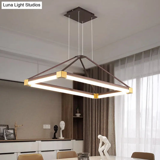 Lámpara de araña rectangular moderna de metal - Blanca/Café 23.5"/31.5"/39" - Kit de lámpara colgante LED - Luz cálida/blanca