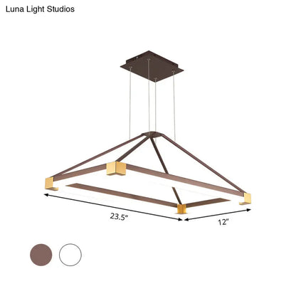 Lámpara de araña rectangular moderna de metal - Blanca/Café 23.5"/31.5"/39" - Kit de lámpara colgante LED - Luz cálida/blanca