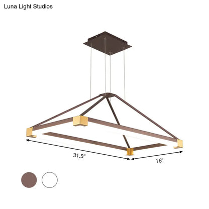 Lámpara de araña rectangular moderna de metal - Blanca/Café 23.5"/31.5"/39" - Kit de lámpara colgante LED - Luz cálida/blanca