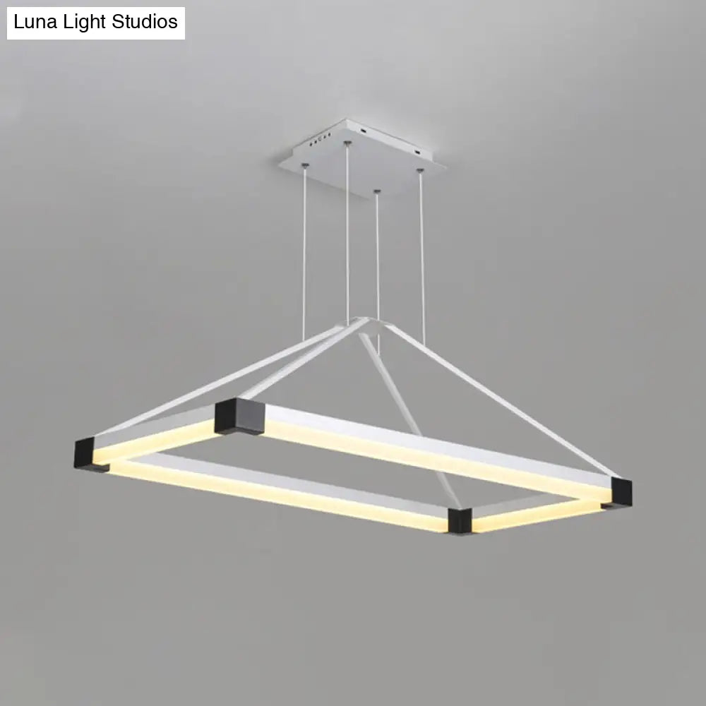 Lámpara de araña rectangular moderna de metal - Blanca/Café 23.5"/31.5"/39" - Kit de lámpara colgante LED - Luz cálida/blanca