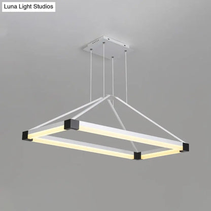 Lámpara de araña rectangular moderna de metal - Blanca/Café 23.5"/31.5"/39" - Kit de lámpara colgante LED - Luz cálida/blanca