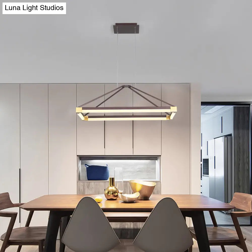 Lámpara de araña rectangular moderna de metal - Blanca/Café 23.5"/31.5"/39" - Kit de lámpara colgante LED - Luz cálida/blanca