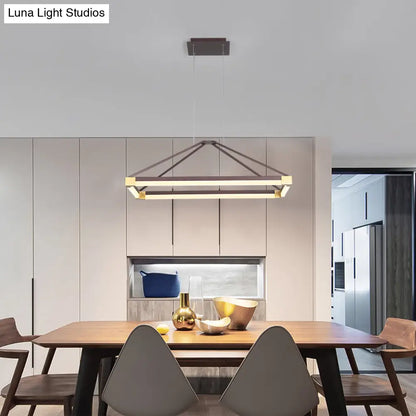 Lámpara de araña rectangular moderna de metal - Blanca/Café 23.5"/31.5"/39" - Kit de lámpara colgante LED - Luz cálida/blanca