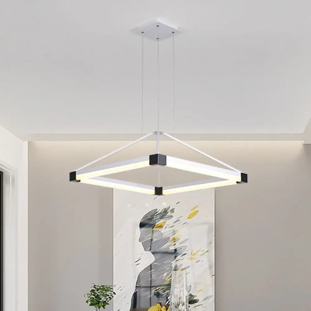 Lámpara colgante moderna de metal con forma de rombo, blanca/café, con luz LED cálida/blanca - 45,7 cm/60 cm/80 cm de ancho