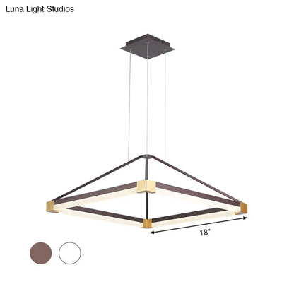 Lámpara colgante moderna de metal con forma de rombo, blanca/café, con luz LED cálida/blanca - 45,7 cm/60 cm/80 cm de ancho