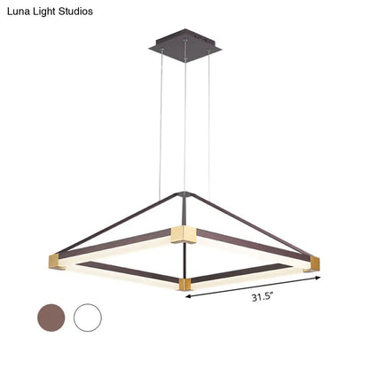 Lámpara colgante moderna de metal con forma de rombo, blanca/café, con luz LED cálida/blanca - 45,7 cm/60 cm/80 cm de ancho
