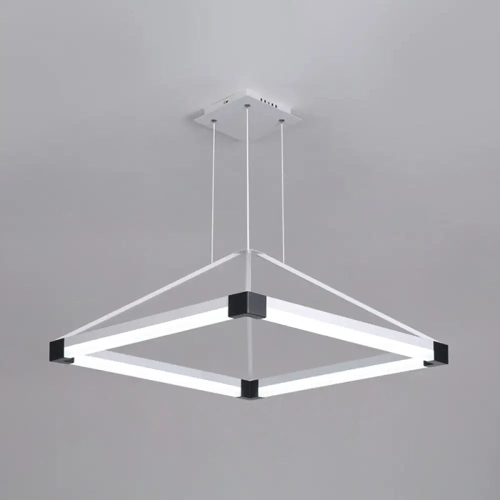 Lámpara colgante moderna de metal con forma de rombo, blanca/café, con luz LED cálida/blanca - 45,7 cm/60 cm/80 cm de ancho