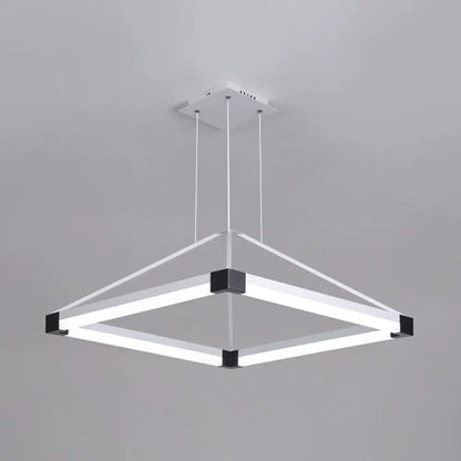Lámpara colgante moderna de metal con forma de rombo, blanca/café, con luz LED cálida/blanca - 45,7 cm/60 cm/80 cm de ancho