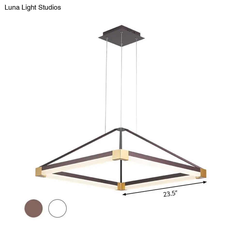 Lámpara colgante moderna de metal con forma de rombo, blanca/café, con luz LED cálida/blanca - 45,7 cm/60 cm/80 cm de ancho
