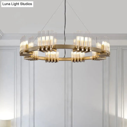 Lámpara colgante moderna con anillo metálico y 24 luces - Lámpara de araña de latón con pantalla de cristal transparente