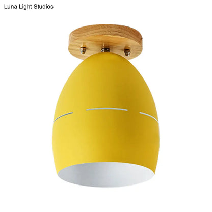 DecorBites™ DecorBites™ Modern Metal Semi-Flush Ceiling Light - 1 Light Oval Semi Flush Mount Lighting in Pink/Yellow/Green for Bedroom