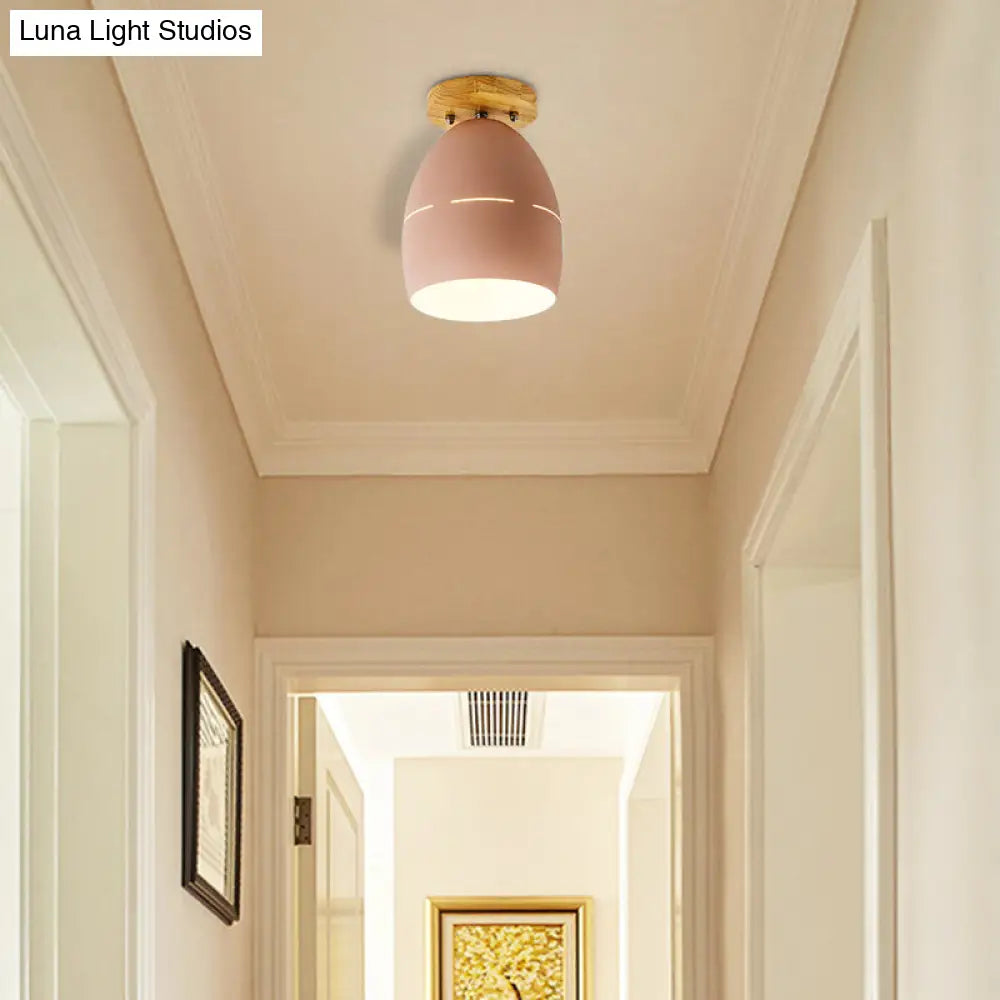 DecorBites™ DecorBites™ Modern Metal Semi-Flush Ceiling Light - 1 Light Oval Semi Flush Mount Lighting in Pink/Yellow/Green for Bedroom