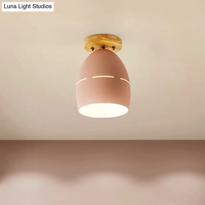 DecorBites™ DecorBites™ Modern Metal Semi-Flush Ceiling Light - 1 Light Oval Semi Flush Mount Lighting in Pink/Yellow/Green for Bedroom