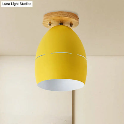 DecorBites™ DecorBites™ Modern Metal Semi-Flush Ceiling Light - 1 Light Oval Semi Flush Mount Lighting in Pink/Yellow/Green for Bedroom