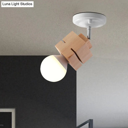 DecorBites™ DecorBites™ Modern Metal Semi Flush Ceiling Light with Wood Top - White Finish, 1 Light