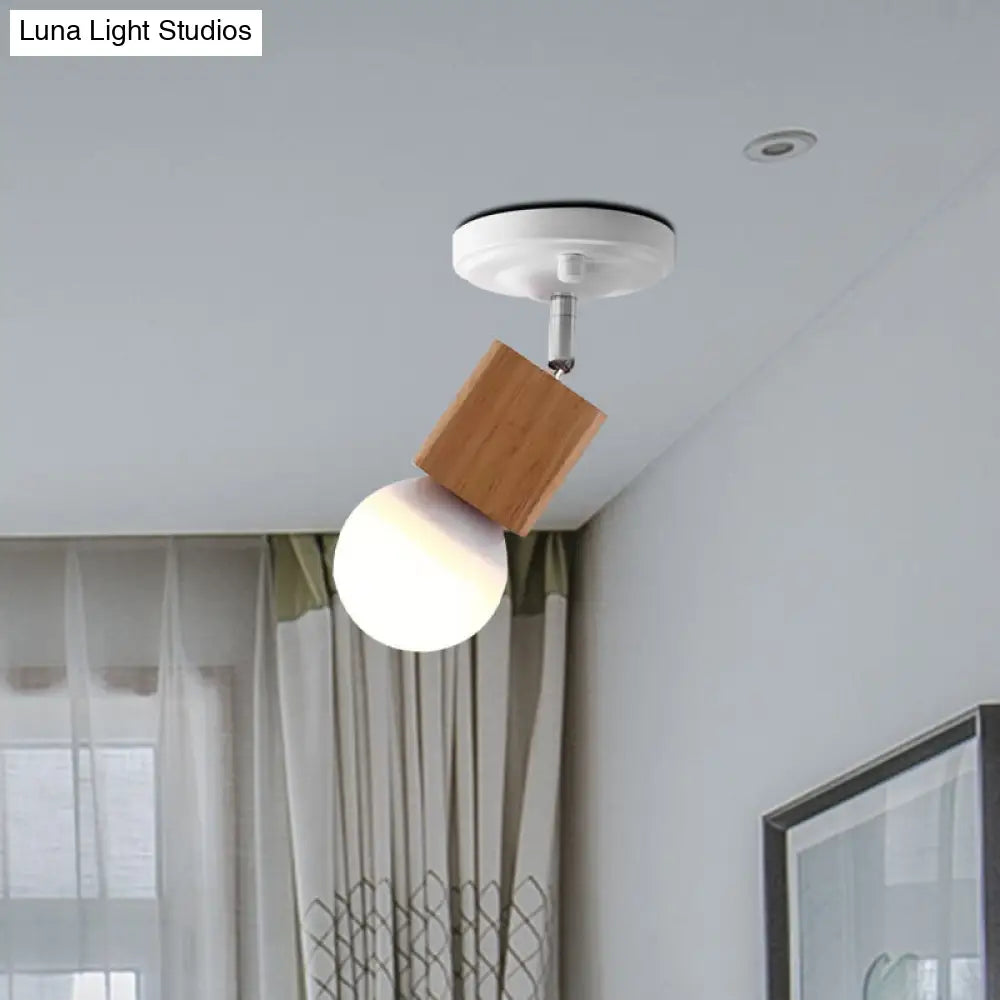DecorBites™ DecorBites™ Modern Metal Semi Flush Ceiling Light with Wood Top - White Finish, 1 Light