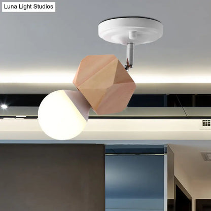 DecorBites™ DecorBites™ Modern Metal Semi Flush Ceiling Light with Wood Top - White Finish, 1 Light