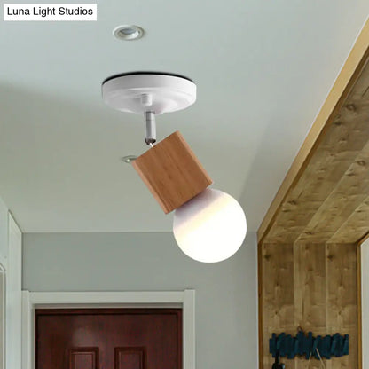 DecorBites™ DecorBites™ Modern Metal Semi Flush Ceiling Light with Wood Top - White Finish, 1 Light