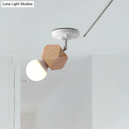 DecorBites™ DecorBites™ Modern Metal Semi Flush Ceiling Light with Wood Top - White Finish, 1 Light
