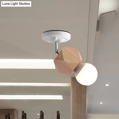 DecorBites™ DecorBites™ Modern Metal Semi Flush Ceiling Light with Wood Top - White Finish, 1 Light