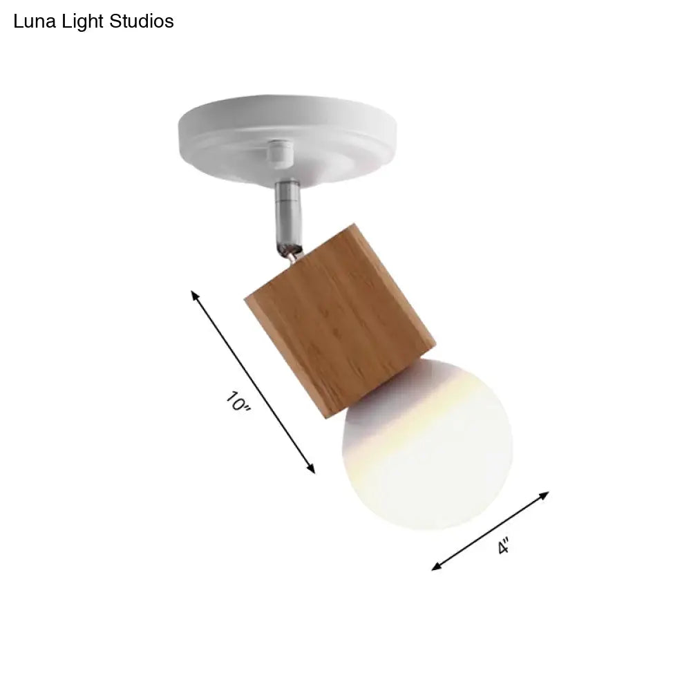 DecorBites™ DecorBites™ Modern Metal Semi Flush Ceiling Light with Wood Top - White Finish, 1 Light