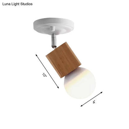DecorBites™ DecorBites™ Modern Metal Semi Flush Ceiling Light with Wood Top - White Finish, 1 Light