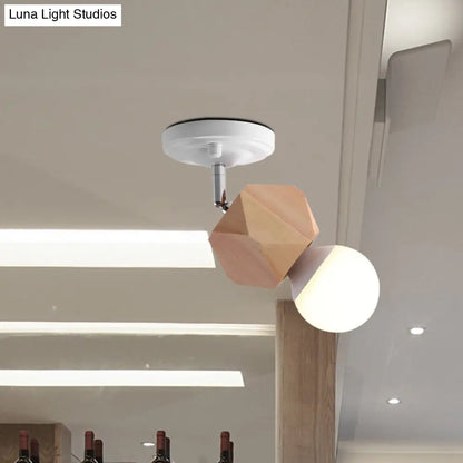 DecorBites™ DecorBites™ Modern Metal Semi Flush Ceiling Light with Wood Top - White Finish, 1 Light