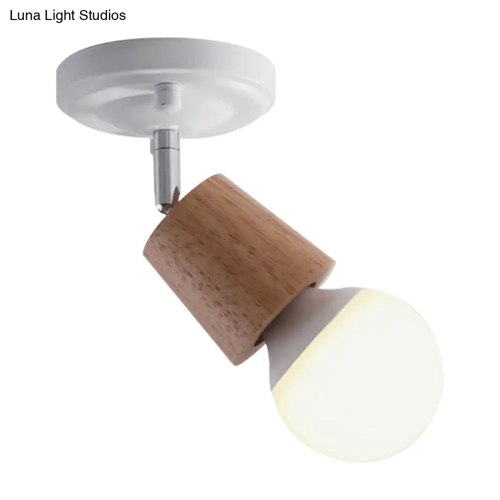 DecorBites™ DecorBites™ Modern Metal Semi Flush Ceiling Light with Wood Top - White Finish, 1 Light