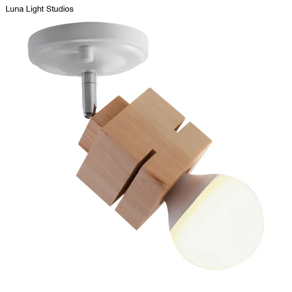 DecorBites™ DecorBites™ Modern Metal Semi Flush Ceiling Light with Wood Top - White Finish, 1 Light