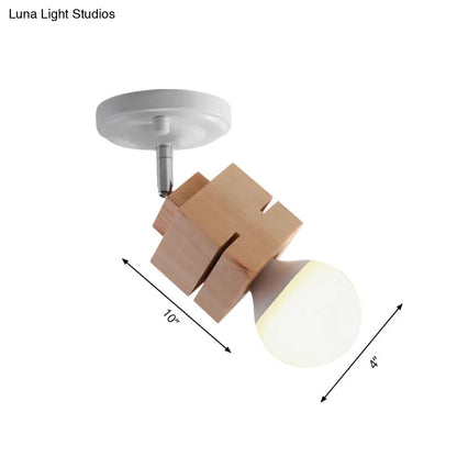 DecorBites™ DecorBites™ Modern Metal Semi Flush Ceiling Light with Wood Top - White Finish, 1 Light