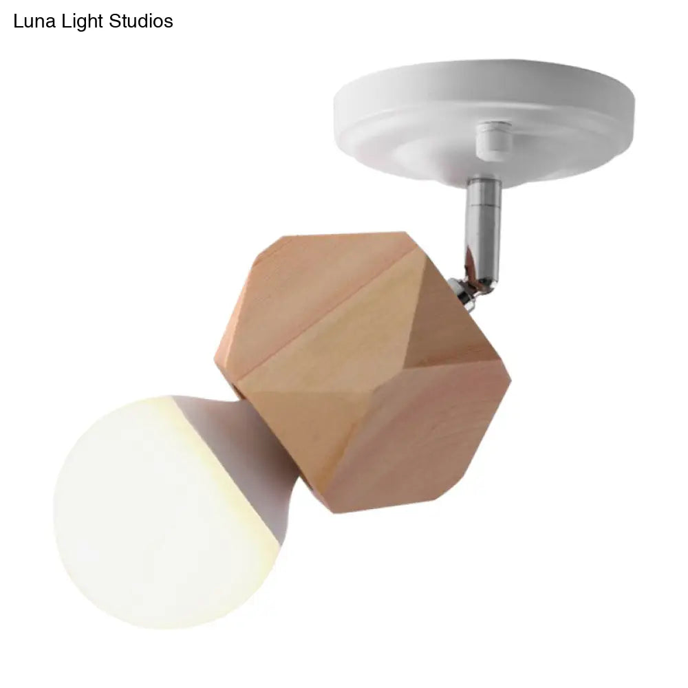 DecorBites™ DecorBites™ Modern Metal Semi Flush Ceiling Light with Wood Top - White Finish, 1 Light