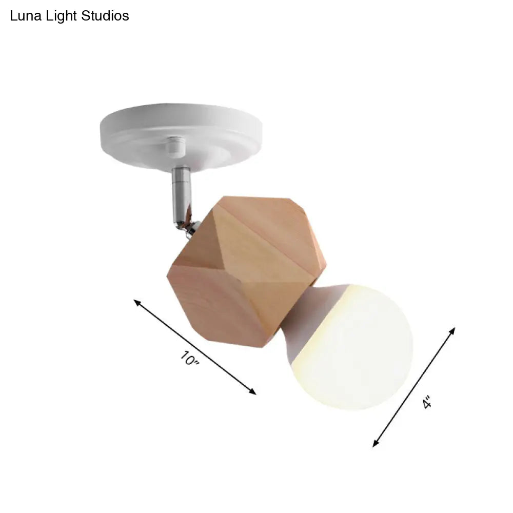 DecorBites™ DecorBites™ Modern Metal Semi Flush Ceiling Light with Wood Top - White Finish, 1 Light