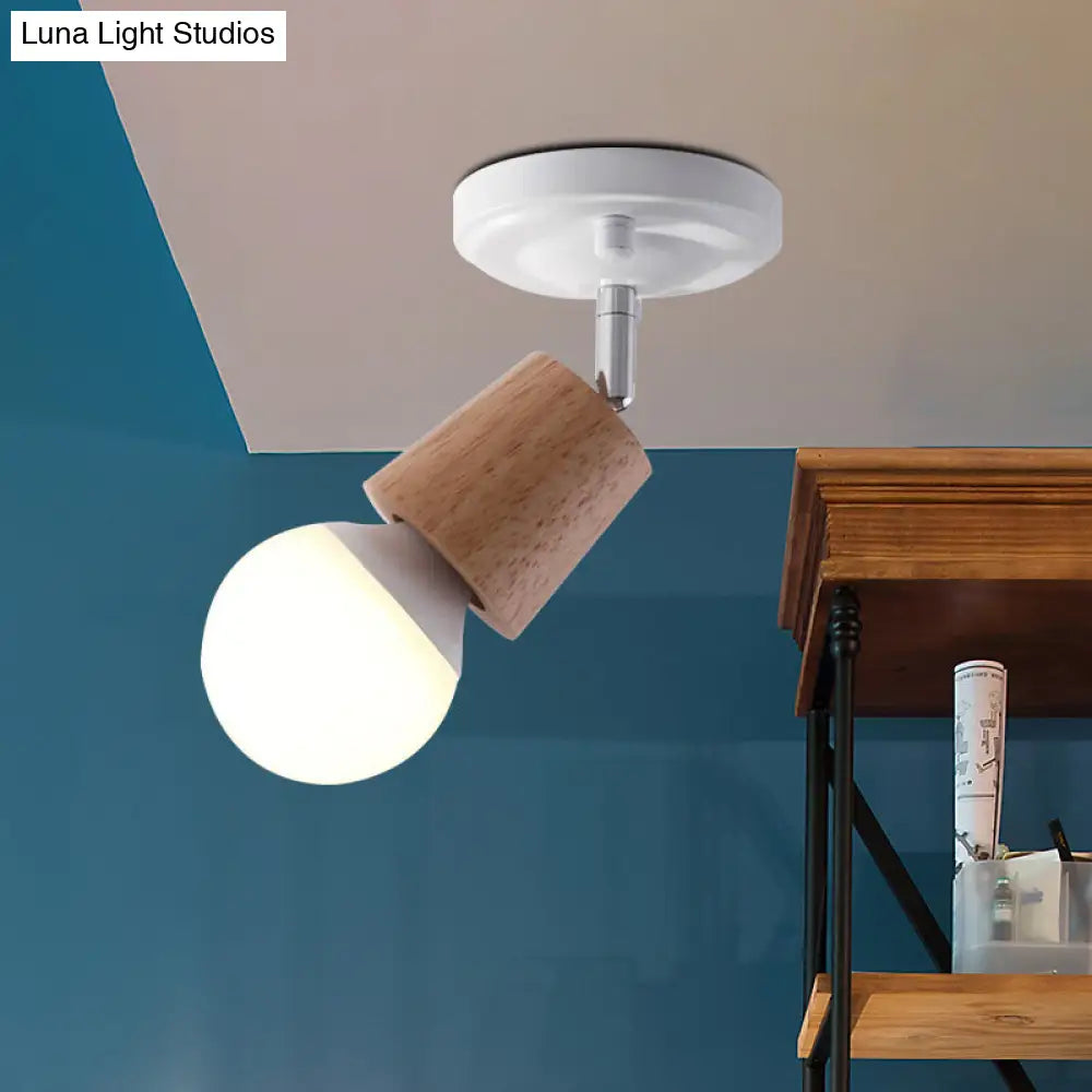 DecorBites™ DecorBites™ Modern Metal Semi Flush Ceiling Light with Wood Top - White Finish, 1 Light