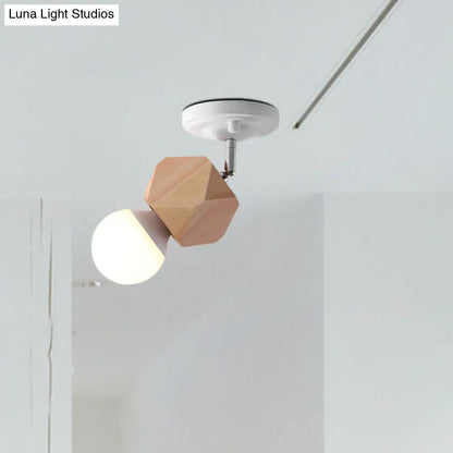 DecorBites™ DecorBites™ Modern Metal Semi Flush Ceiling Light with Wood Top - White Finish, 1 Light