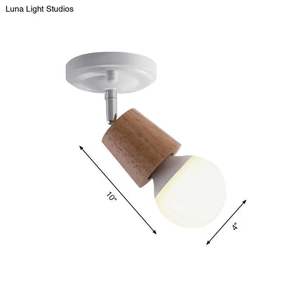 DecorBites™ DecorBites™ Modern Metal Semi Flush Ceiling Light with Wood Top - White Finish, 1 Light