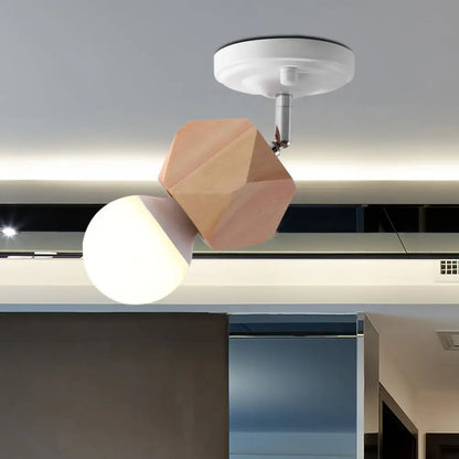 DecorBites™ DecorBites™ Modern Metal Semi Flush Ceiling Light with Wood Top - White Finish, 1 Light