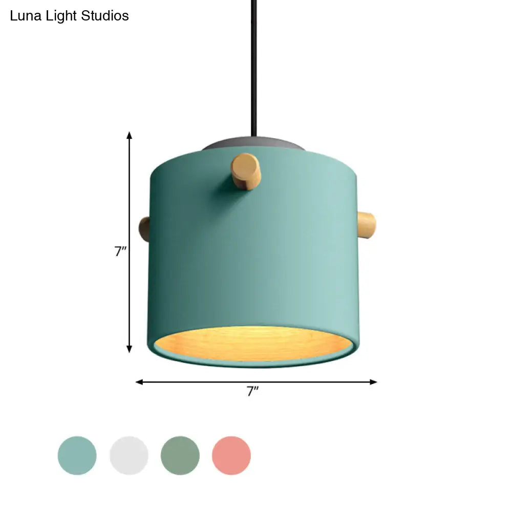 Modern Metal Shade Cylinder Pendant Light Fixture - Green/Pink/White Hanging Lighting